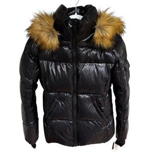 S13 Allie Puffer Hooded Down Jacket Womens XL Faux Fur Winter Coat Black NWT